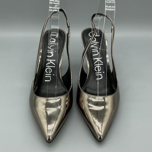 NEW Calvin Klein Women’s Cinola Slingback Pumps Pewter Mirror Metallic Size 8.5M - Picture 3 of 11